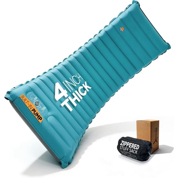 Inflatable Camping Sleeping Pad, 4-Inch Thick Full Air Support, No Bottoming Out for Side Sleepers, Camping & Backpacking Mattress with Built-in Foot Pump, Durable & Compact Airlive2000