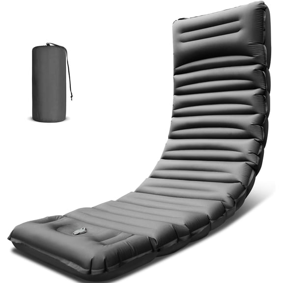 Inflatable Camping Sleeping Pad with Built-in Pump and Pillow, 5-Inch Extra-Thick Ultralight Air Mattress for Backpacking, Hiking, and Travel (Grey, Single)