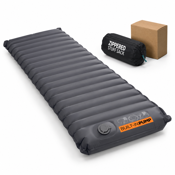 Inflatable Camping Sleeping Pad, Nightshadow Gray, 4-inch Thick with Built-in Foot Pump for Side Sleepers