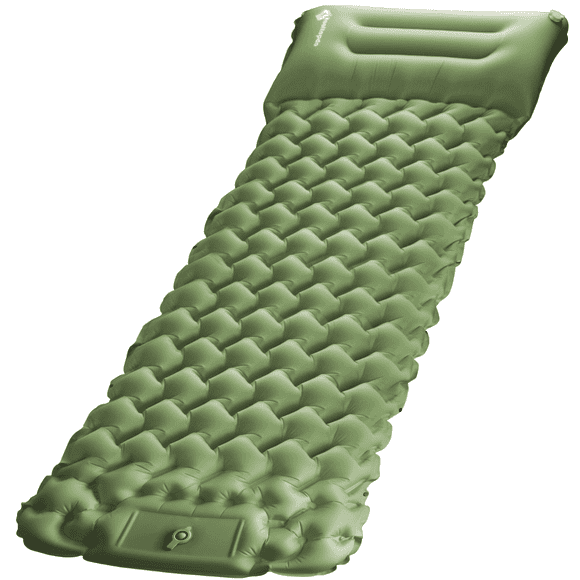 Inflatable Camping Sleeping Pad with Pillow & Foot Pump, 3"x79"x26" Single Camping Air Mattress, Compact Roll-Up, Quick-Dry & Durable Sleeping Mat for Backpacking, Hiking, Tent, Travel – Blue