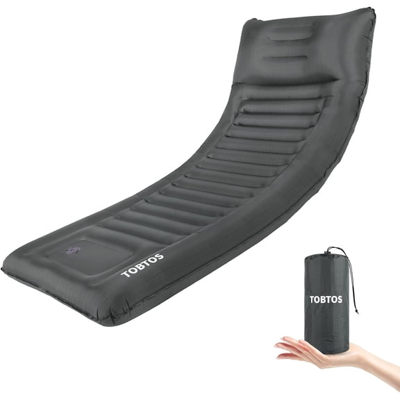 Inflatable Camping Sleeping Pad with Built-in Pump and Integrated Pillow, 6-Inch Thick, Grey, Single Size