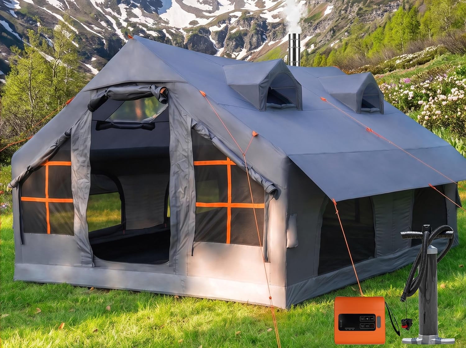Inflatable Camping Tent for 4/6/8/10 Person, 4 Season Waterproof Blow ...