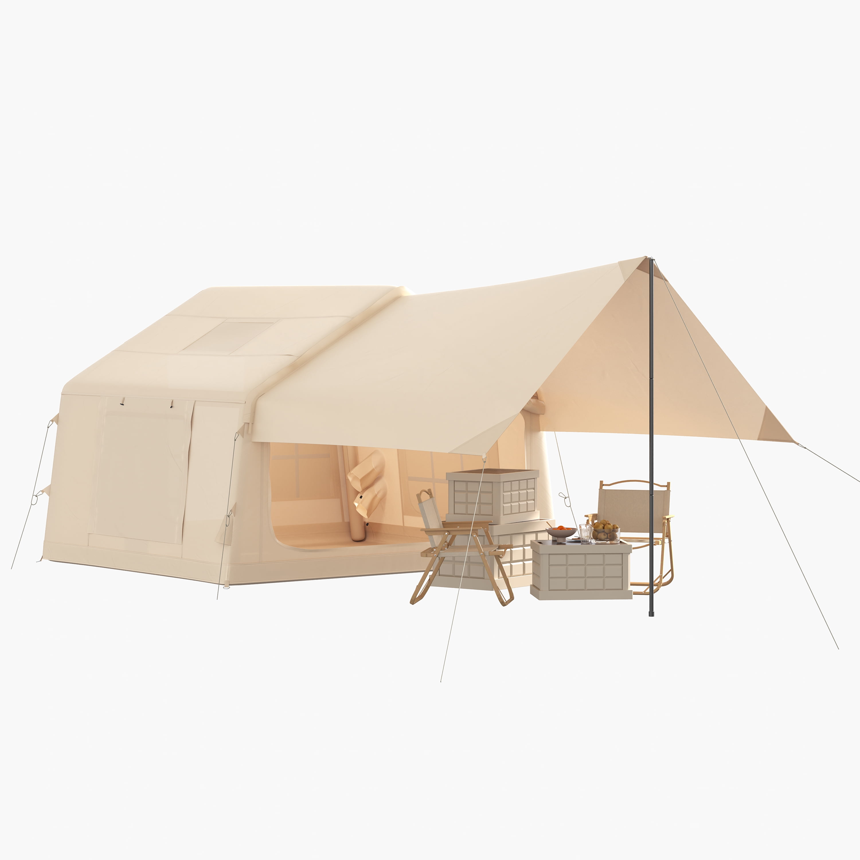 Inflatable Camping Tent 6-8 Person, Easy Setup Blow Up Hot Tent with Stove Jack & Skylight