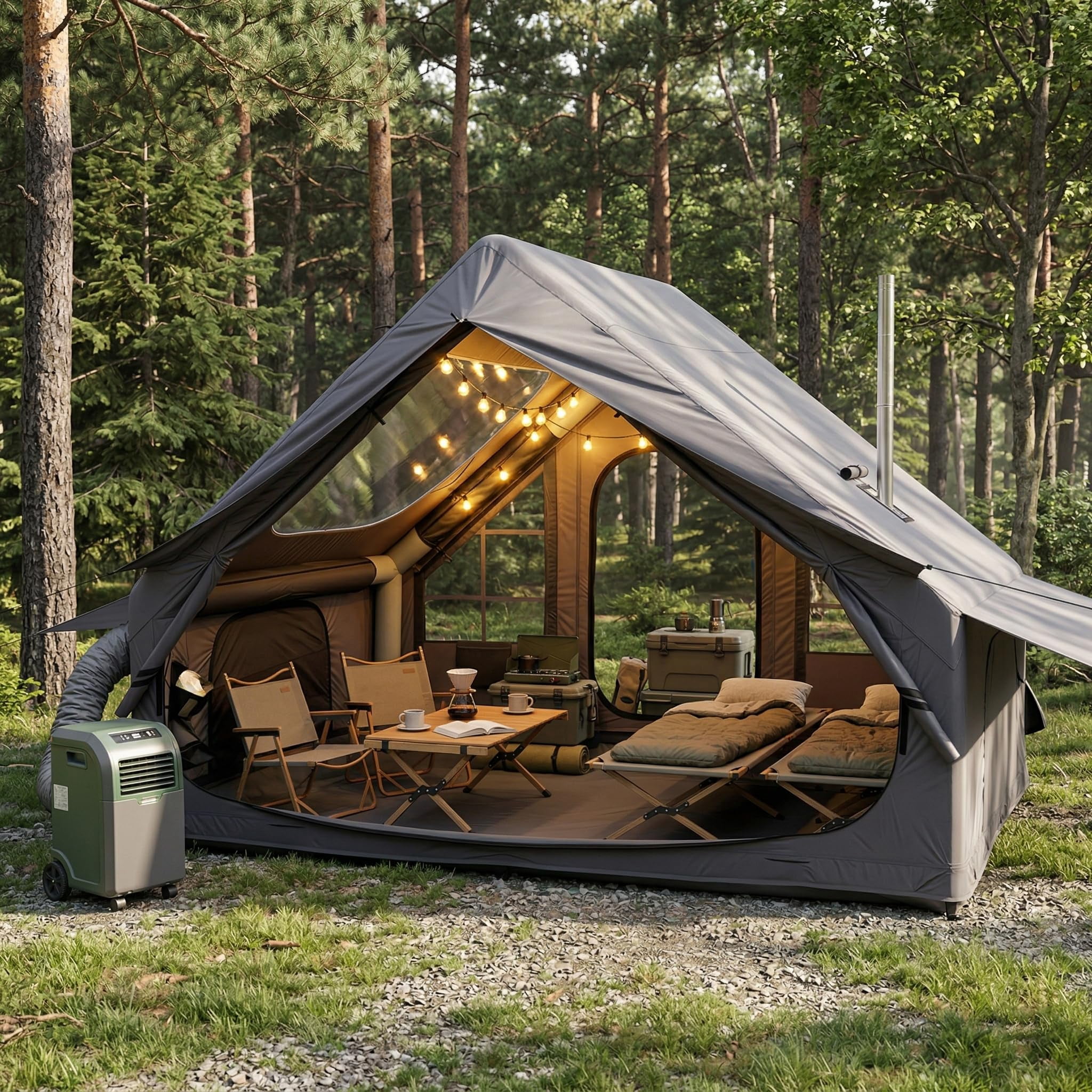 Inflatable Camping Tent With Electric Air Pump - 420d Heavy Duty Oxford 5 Min Auto-inflation Panoramic Stargazing Skylight 4 Season Luxury Glamping Cabin  4-10 Person Multiple Sizes