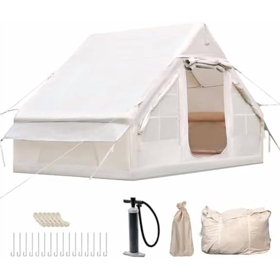 Inflatable Camping Tent, Glamping Inflatable Tent for Camping, 4 Season Water&Windproof Outdoor Oxford Blow Up Cabin Tent with Mesh Windows & Doors for 4-8 People Camping$$Sport & Recreation Other