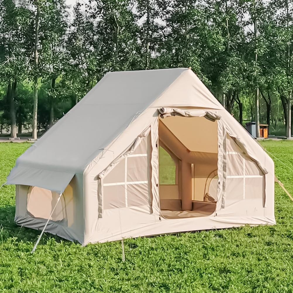 Inflatable Camping Tent, Inflatable Tent for Camping with Hand Pump, Easy Setup, 4 Season Waterproof Windproof Oxford Air Tent Cabin House for Outdoor Camping Adult, Fit for 4-6 Person