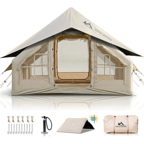 9.8' x 7' Inflatable Camping Tent,4 Season Blow up Tents for Camping, 4-6 Person Inflatable Tent with Stove Jack,Air Tents,Glamping Tent,Waterproof Luxury House with Mesh Window