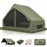 Inflatable Camping Tents 1-4 Person, Inflatable Tent with Stove Jack, 4 Season Blow up Tent with Waterproof Canopy, Anti-Moisture Matress for Camping Outdoors