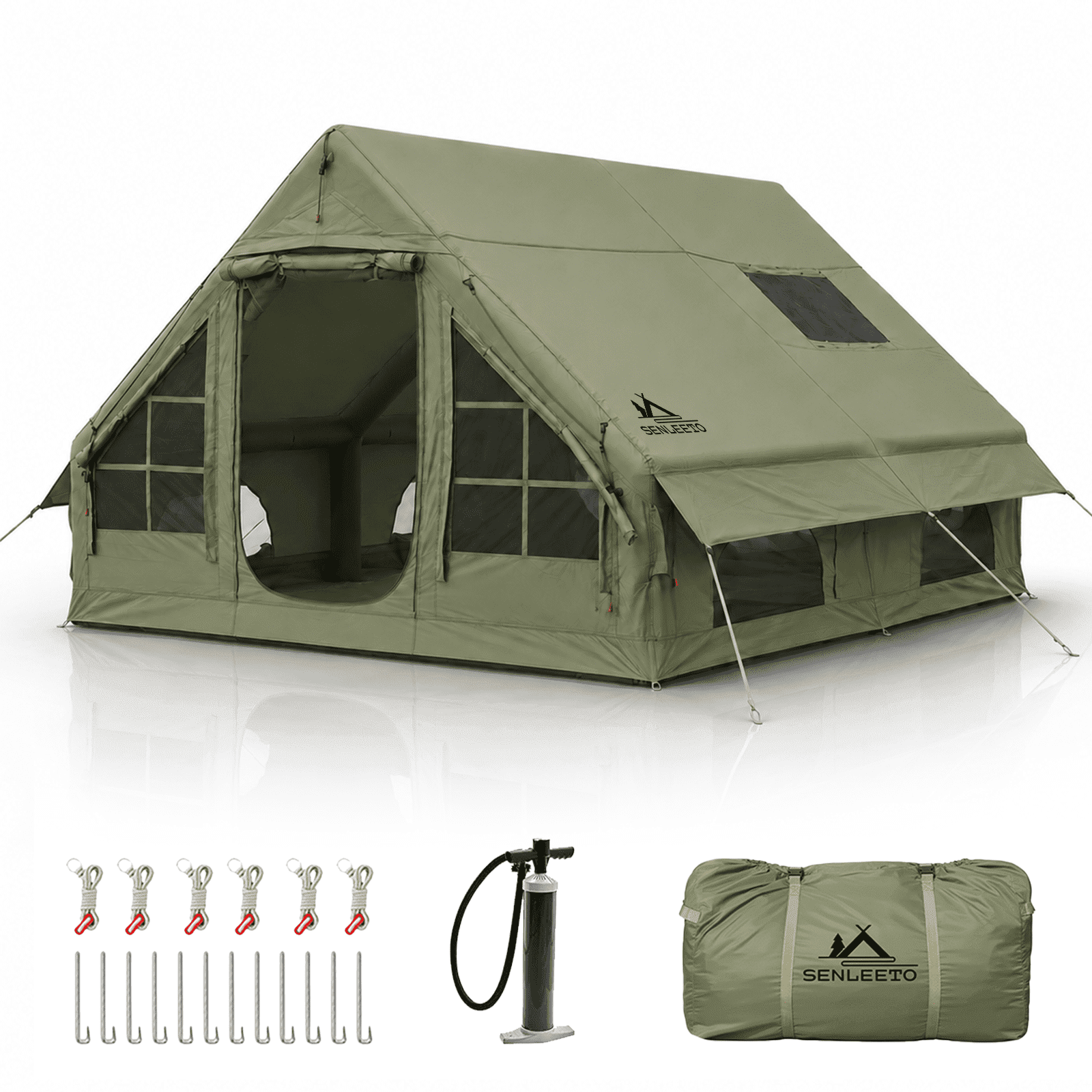 SENLEETO エアーテント 大型 豪華キャンプ用 4/6/8/10人用 4シ SENLEETO 4-6 Person Inflatable Tent, 129 SqFt Large Camping Tent