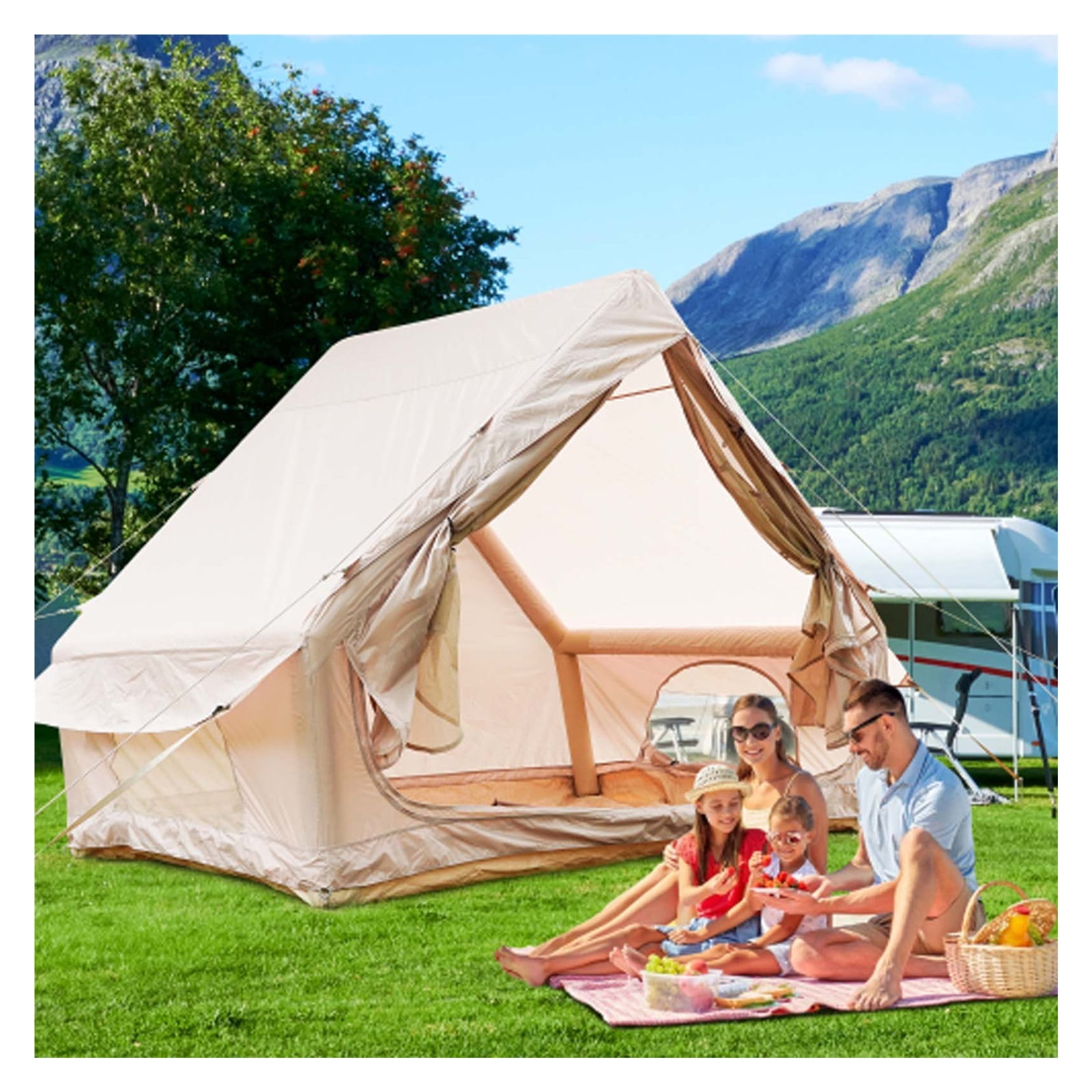 Inflatable Camping Tents with Pump  4 Season Tents for Camping, 6 Person Capacity, Easy Setup Inflatable Tent for Outdoor Trips, Hiking & Family Getaways