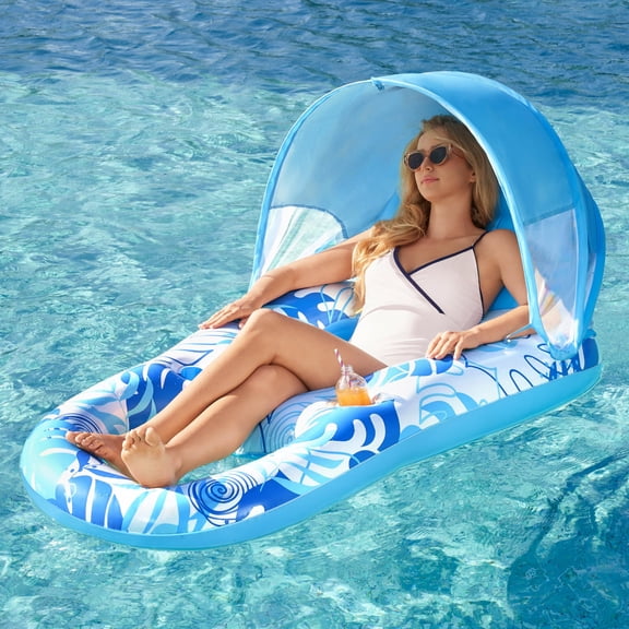 Inflatable Canopy Pool Float with Backrest & Footrest