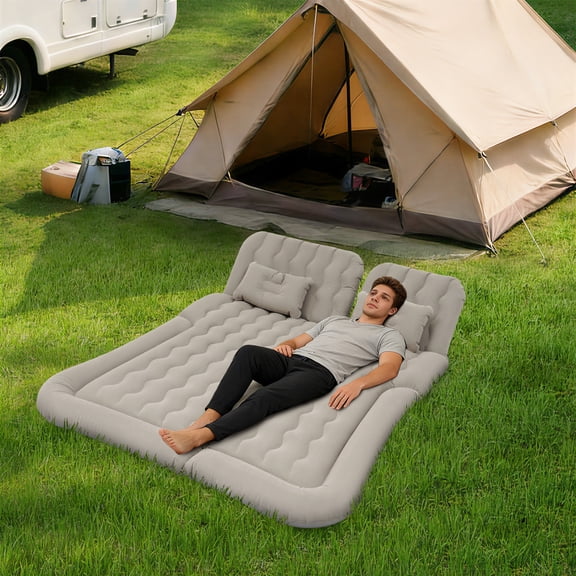 Inflatable Car Air Bed, Universal SUV Air Mattress, Car Sleeping Mattress, Car Airbed, Camping Sleeping Bed with Air Pillows, Air Cushions, Air Pump, Storage Bag (Grey)