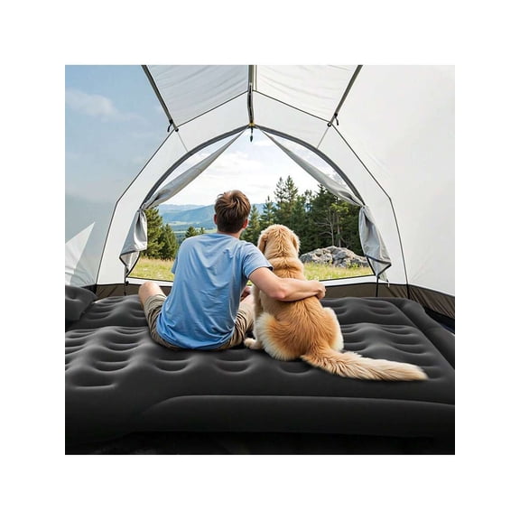 Inflatable Car Air Mattress for Back Seat Camping, Heavy Duty SUV Mattress with Portable Air Pump and 2 Pillows, Premium Flocking Travel Bed for Road Trips, Fits SUV, MPV, and Sedans, Black