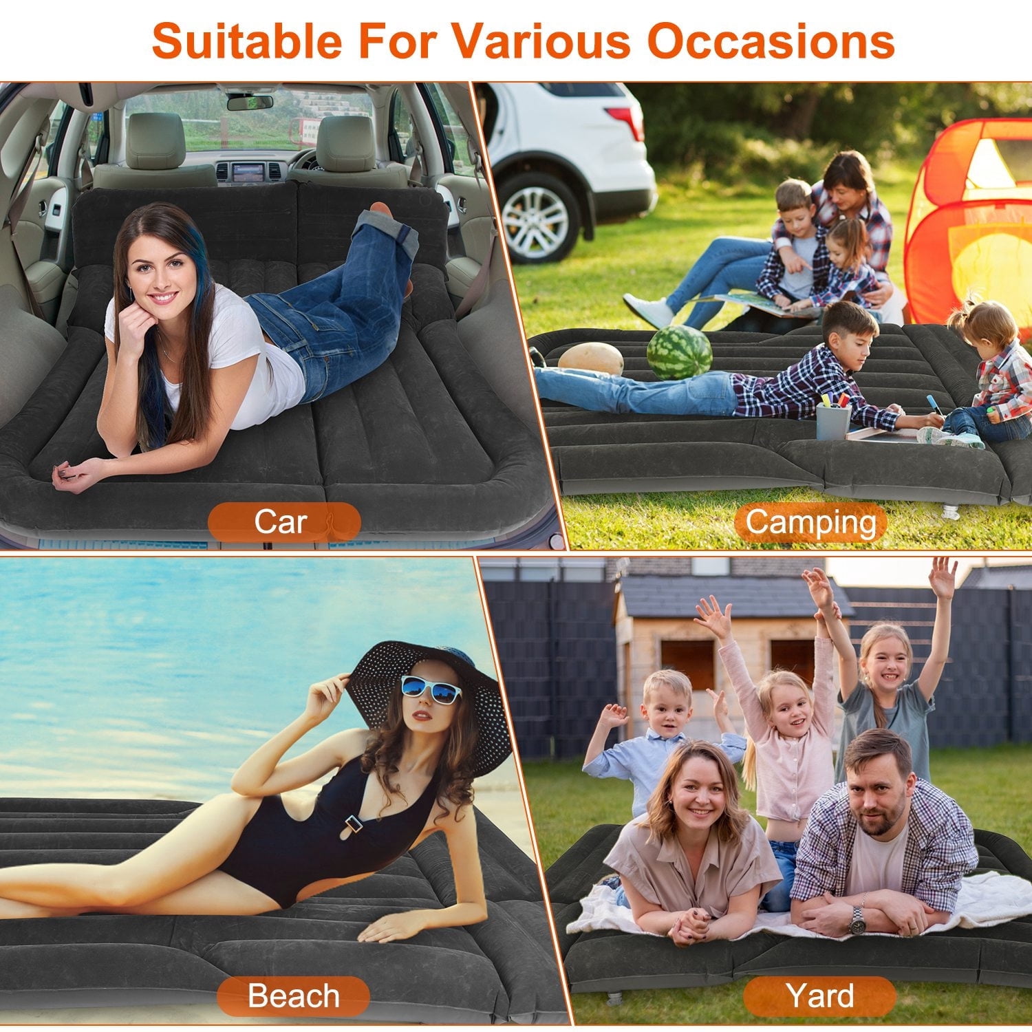 Car Inflatabled Bed Inflatable Car Bed for SUV & Truck, Thickened Flocked PVC Air Mattress ...