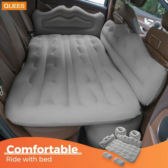 Inflatable Car Mattress - Raised Sides & Reinforced Seams with Air Pump. Self-Inflating Design for Backseat Sleeping & Camping.