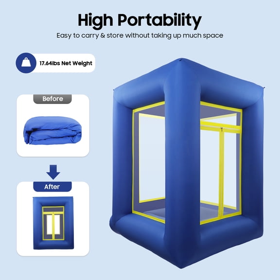 Inflatable Cash Cube with 2 Air Blowers Commercial Blue Cash Cube Money Grab Booth Outdoor Inflatable Money Machine for Promotion Events, Shopping Center, Advertisement