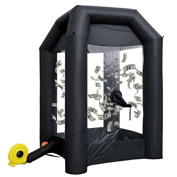 Inflatable Cash Cube Booth with 2 Blowers, Inflatable Money Grab Machine for Commercial Advertising & Event Promotion, Fast Inflation (Black, 5.2x5.2x8.5FT)