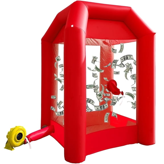 Inflatable Cash Cube Booth with 2 Blowers, Inflatable Money Grab Machine for Commercial Advertising & Event Promotion, Fast Inflation (Red, 5.2x5.2x8.5FT)