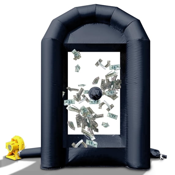 Inflatable Cash Cube Booth, 8.2x5.2 x 5.2 ft Inflatable Money Grab Machine for Business Advertising Event Promotion(Black)