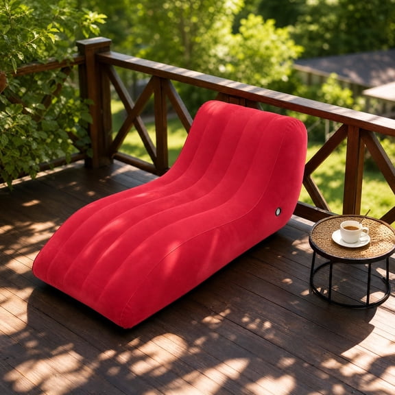 Inflatable Chaise Lounge Sofa, Flocked Wave Reclining Air Lounger Indoor Outdoor Portable Relax Chair for Patio Bedroom Poolside