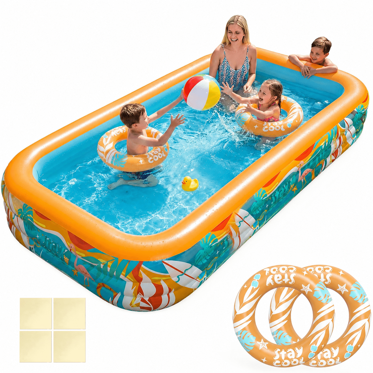 JoyStone Inflatable Pool for Kids and Adults, 120" x 72" x 22" Thickened Family Swimming Pool Paddling Pool with 2 Pool Floats, Summer Water Toy for Backyard, Garden