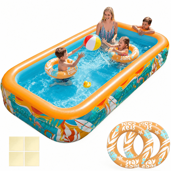 JoyStone Inflatable Pool for Kids and Adults, 120" x 72" x 22" Thickened Family Swimming Pool Paddling Pool with 2 Pool Floats, Summer Water Toy for Backyard, Garden