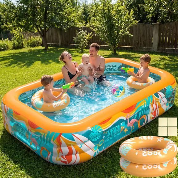 JoyStone Inflatable Pool for Kids and Adults, 120" x 72" x 22" Thickened Family Swimming Pool Paddling Pool with 2 Pool Floats, Summer Water Toy for Backyard, Garden