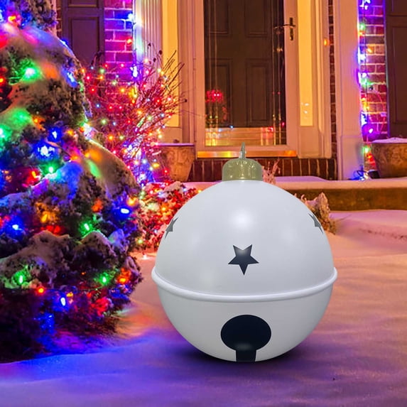 Inflatable Christmas Ball Bow Bell Ornament 24in PVC Easy Inflate Deflate Hanging Tree Yard Courtyard Weatherproof Foldable Reusable Outdoor Indoor Family Safe Festive Decor