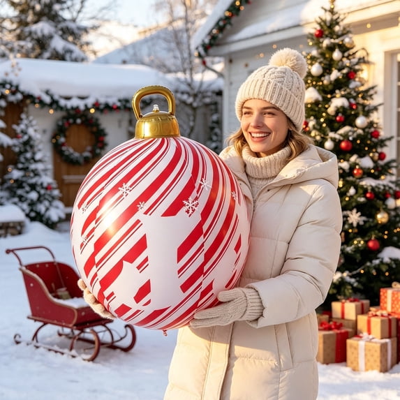 Inflatable Christmas Balls Outdoor Decor, 23.62 in PVC Holiday Baubles, Oversized Weatherproof Inflatable Ornaments for Festival Venue Setup and Party Supplies