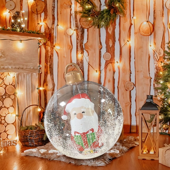 Inflatable Christmas Decoration, 23.62 Inch Large PVC Ornament Ball with 3D Santa Inside for Outdoor Yard and Garden Holiday Display, Reusable Inflatable Christmas Decor