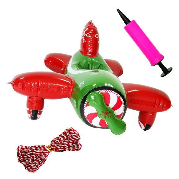 Inflatable Christmas Elf Airplane 6 x 4.5 x 0.5 Inches Lightweight 3.6 Oz with Hand Pump & 6-Foot Rope
