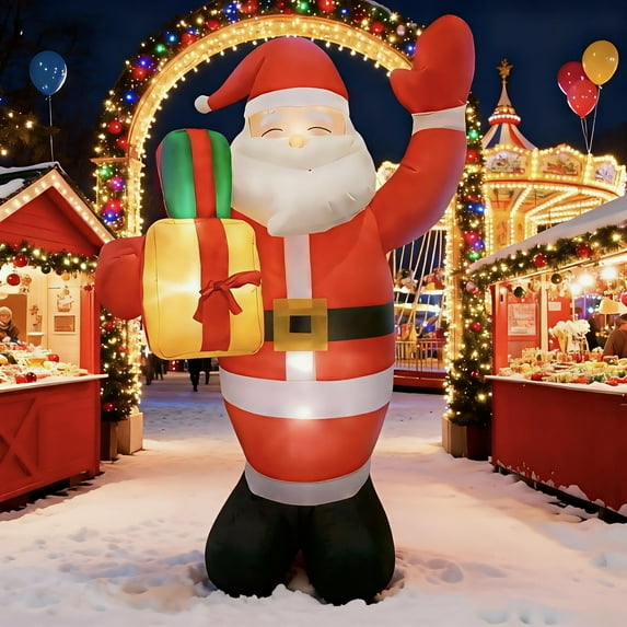 7FT Christmas Inflatables Santa Claus Outdoor Decoration, LED Lights Inflatable Santa Claus with Gift Bag Giant Blow Up Outside Xmas Decorations for Yard Garden Lawn Party Holiday Decor