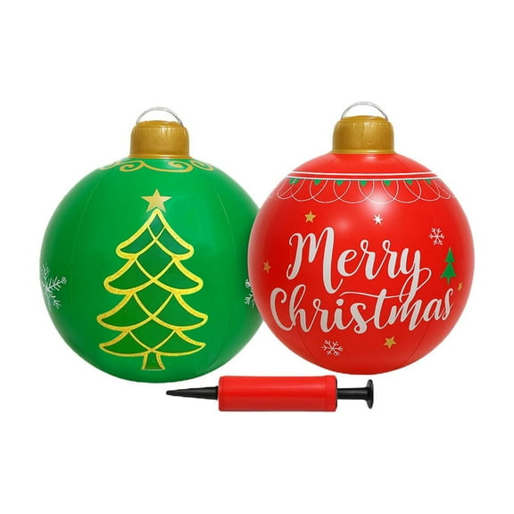 Inflatable Christmas Ornaments (Set of 2)  24 Inch Giant Outdoor & Indoor Holiday Inflatable Balls with Pump, Durable Blow Up Decorations, Reusable Large Christmas Yard Ornaments