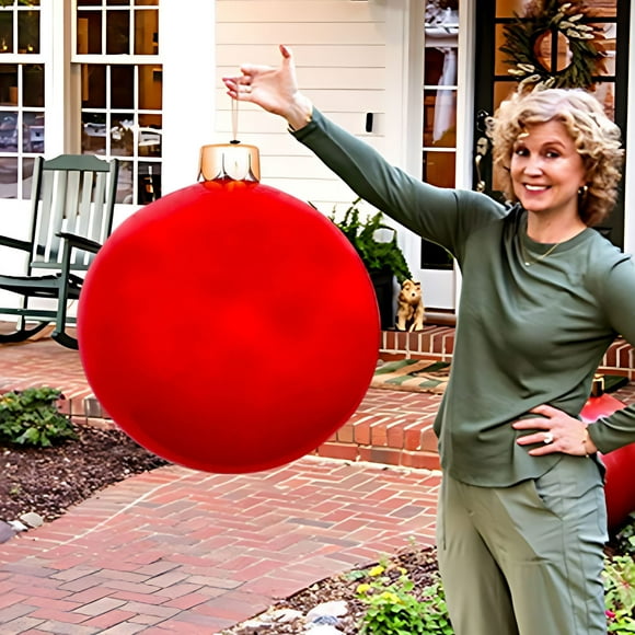 Inflatable Christmas Outdoor Decorations, 18'' Giant Inflatable Ball Christmas Decoration Clearance, Outdoor Christmas Inflatable Decorated Ball Ornament Durable Pvc Xmas Ball Party Decor Red