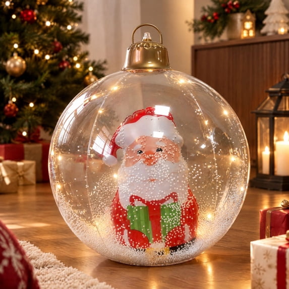 Snow Throw Inflatables Inflatable Christmas Snow Globe, Santa Claus 23.6 Inch Clear PVC LED ...