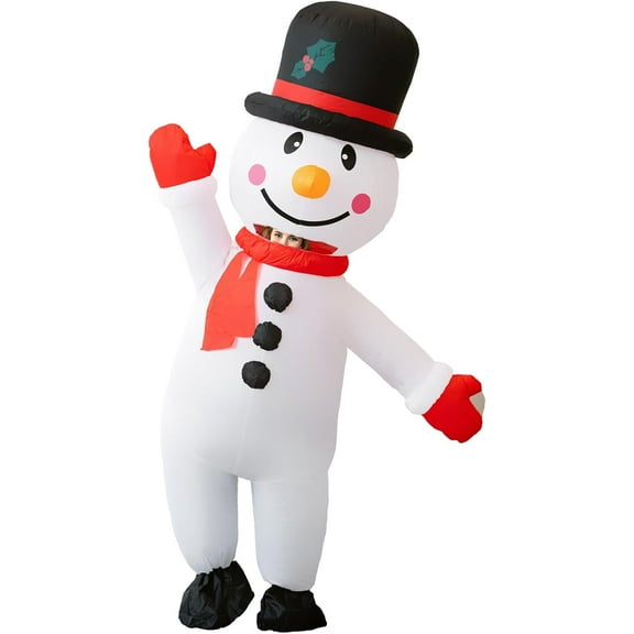 Inflatable Christmas Snowman Costume - Festive Snowman Outfit with Red Scarf/Glove for Holiday Parties, Christmas Events & Halloween (Fits 4.96.2 ft Adults)