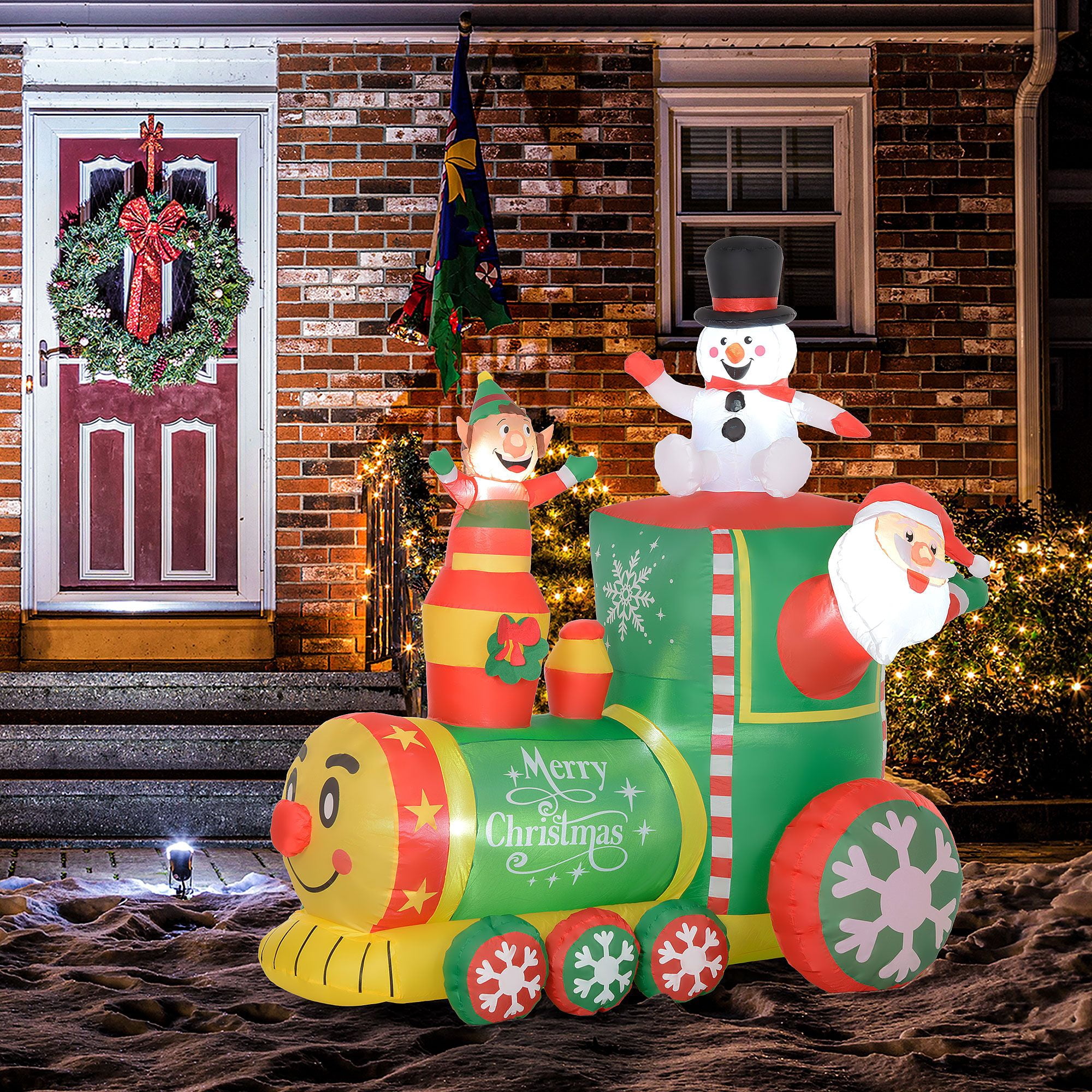 Inflatable Christmas Train with White LED Lights, 6 ft Holiday Yard Decoration, Polyester, Indoor Outdoor Use
