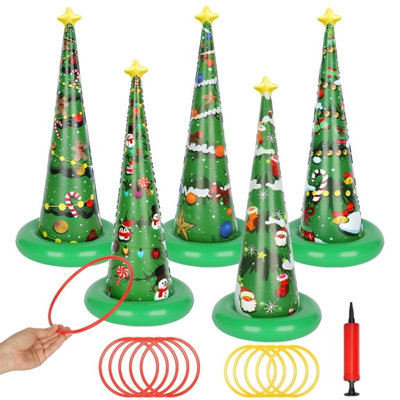 Inflatable Christmas Tree Ring Toss Game 5 Pack with Rings and Pump