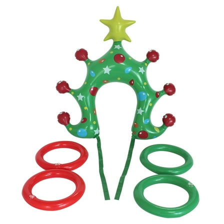 Inflatable Christmas Tree Ring Toss Game, Outdoor Party Activity For Family Gatherings, Pvc Holiday Game Set With 4 Rings, Fun Festive Entertainment At 0.25 Lbs