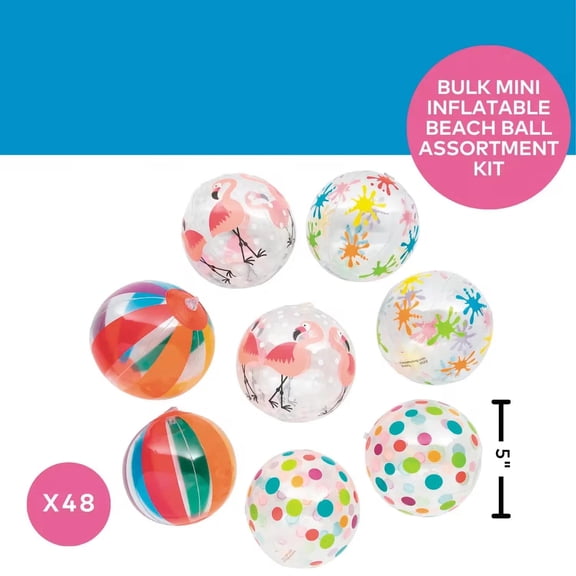 Inflatable Clear Patterned Mini Beach Ball Assortment Kit Bulk 48 Pc
