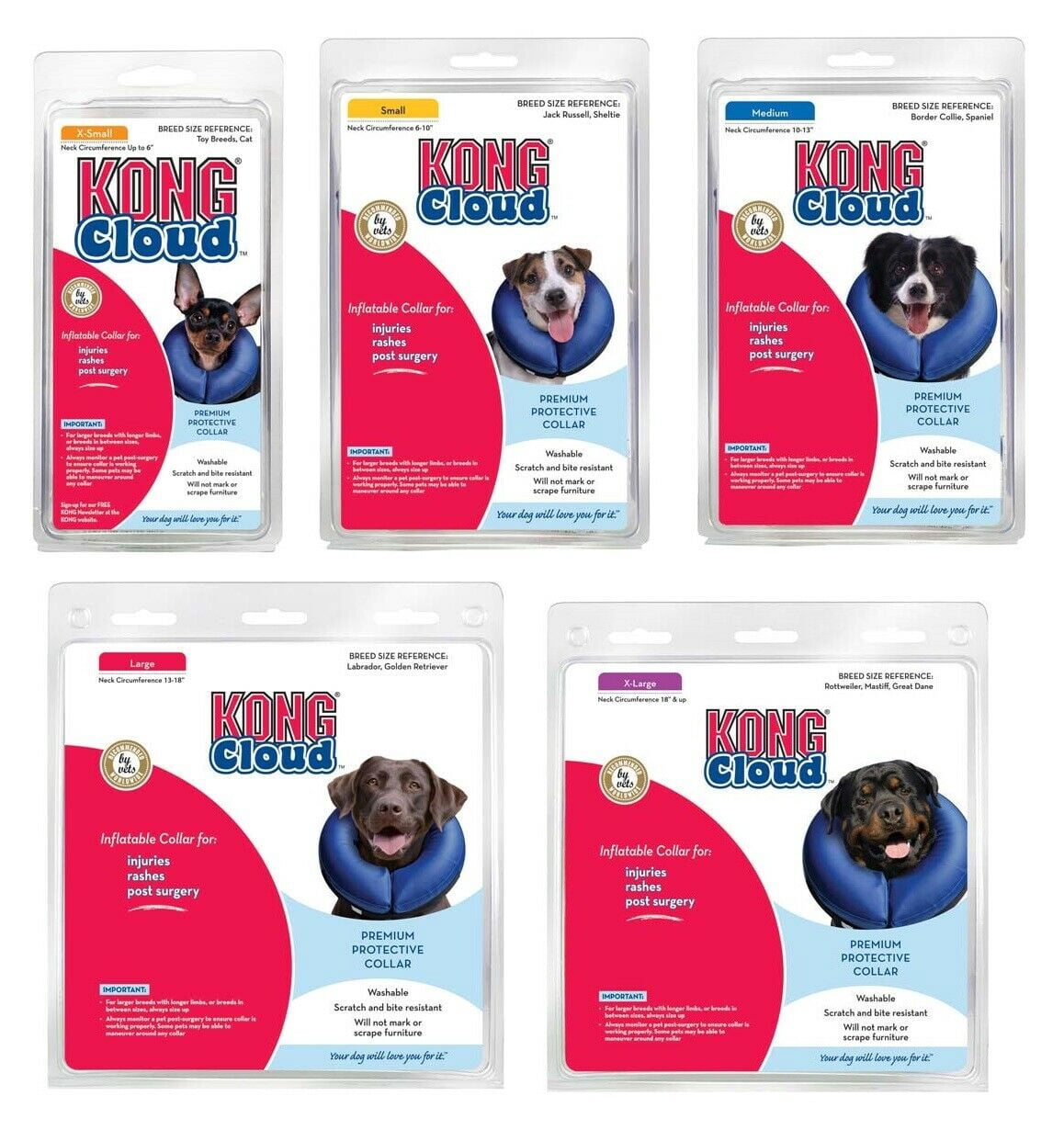 Inflatable Cloud Dog Recovery Pet Collars Blue Safety Elizabethan Alternative (Full Set - All 5 Sizes)