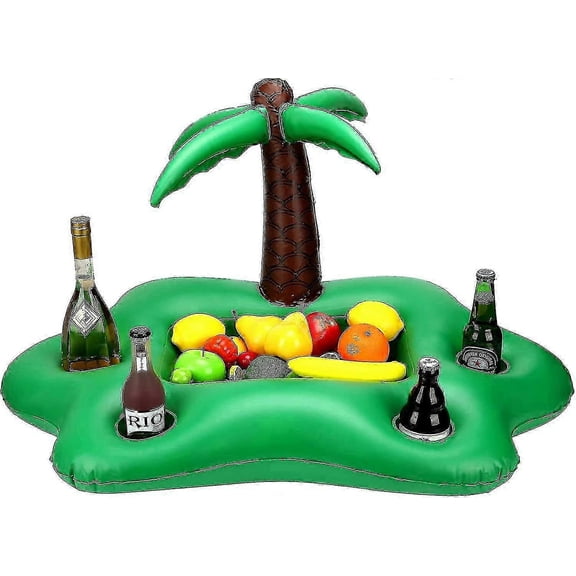 Inflatable Coconut Tree Drink Holder Green Portable Floating Beverage Salad Fruit Serving Bar Pool Float Party Accessories Summer Beach Leisure Cup Bo