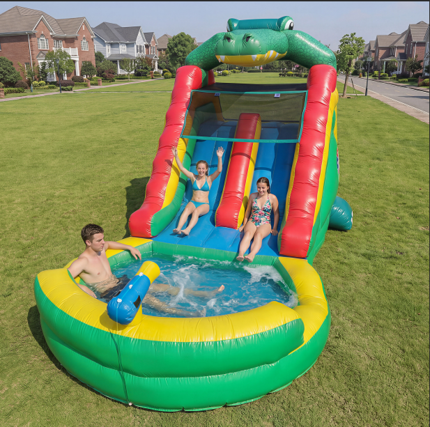 Inflatable Commercial Grade Water Slide: 22.5 ft (L) for Adults & Teenagers - Large Pool, Premium PVC, 1100W Blower, Crocodile Style - for Backyard Party Outdoor