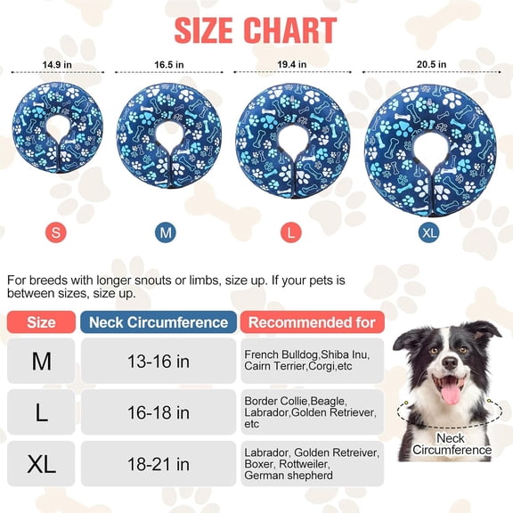 Inflatable Cone Collar, Recovery After Surgery, Adjustable Blow Up Donut Collar, Pet Recovery Collar for Dogs, Navy Blue XL