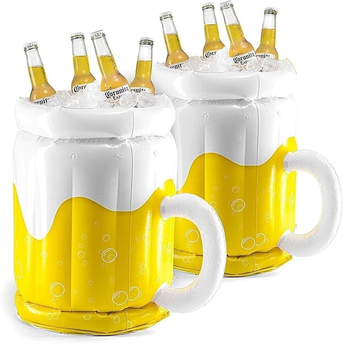 Inflatable Cooler - Pack of 2 Beer Mug Floating Cooler for Pool Parties and Summer Gatherings - Durable Drink Chiller and Bachelor Party Decorations