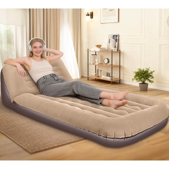 Inflatable Couch for Camping, Air Mattress with Adjustable Backrest, Blow Up Couch for Adults with Flocked Surface, Portable Inflatable Lounge Chair, Air Sofa Bed for Indoor/Outdoor-No Pump