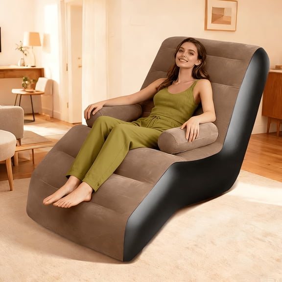 Inflatable Couch for Camping, Air Mattress Sofa for Adults with Armrest, Waterproof Flocked Surface Inflatable Lounge Chair for Indoor, Portable Inflatable Couch for Movie Night, Air Sofa for Outdoor