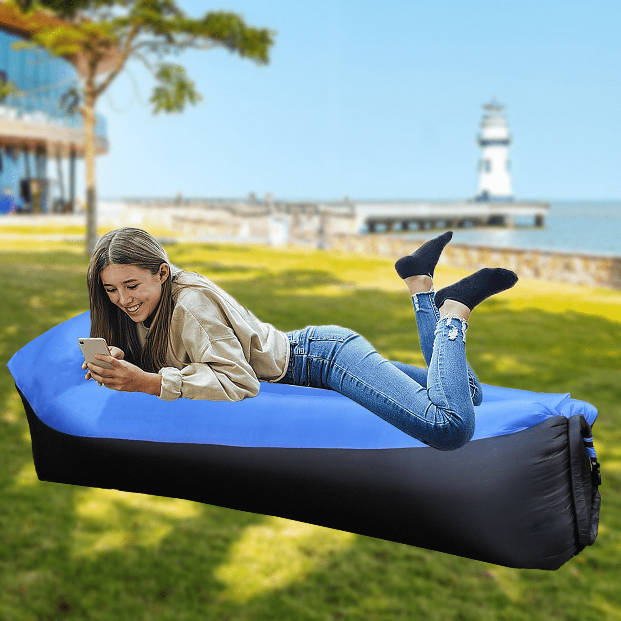 Inflatable Couch Outdoor Beach Inflatable Sofa Portable Water Proof Couch for Hiking Picnics Outdoor Music Festivals Backyard ightweight