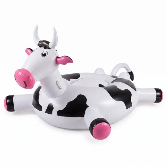 Inflatable Cow Pool Float Ring Novelty Animal Float Durable PVC Water Float for Pool Beach Lake 66x59.8x37.8in - White
