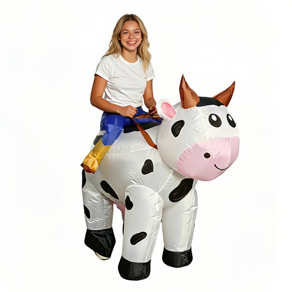 Inflatable Cow Ride-On Costume For Adults - Cute Farm Animal Party Outfit,Height 59"74.8",Cow